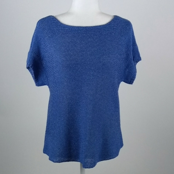 Cable and Gauge scalloped Neck button down Med Aqua Blue Sweater NWT